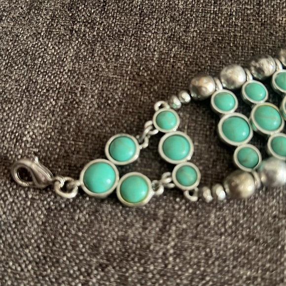 LUCKY BRAND FAUX TURQUOISE BEADED SILVER WIDE BRACELET - Picture 5 of 9